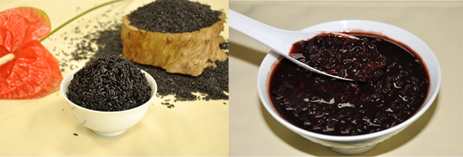 Cooked rice (left) and rice porridge (right) made from glutinous long-grain Tainong No. 24 rice.